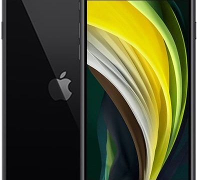 Black smartphone with vibrant screen and sleek design, showcasing Apple logo on the back