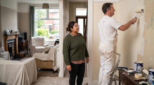 Homeowners painting and upgrading their home