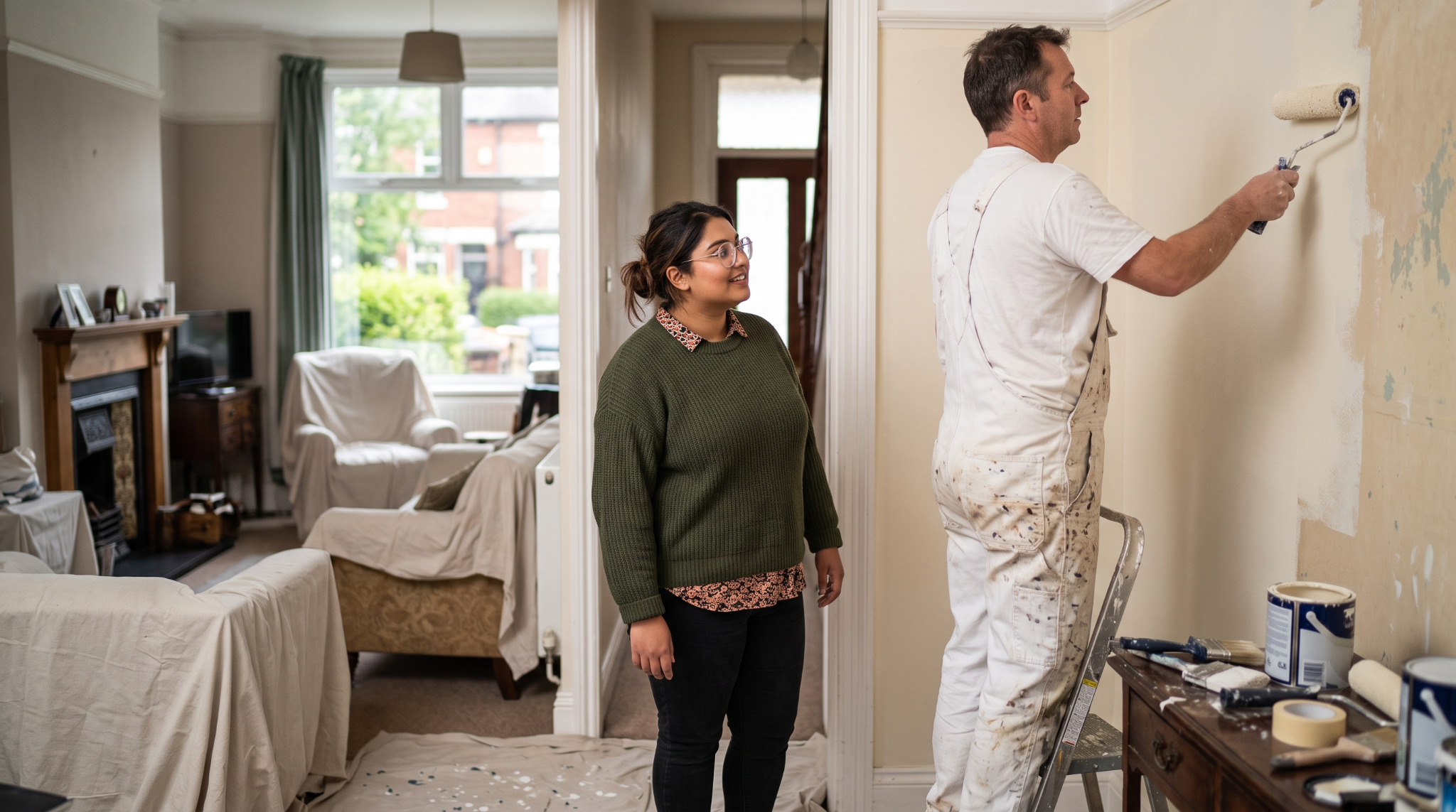Homeowners painting and upgrading their home